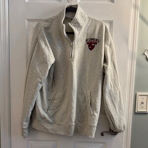 Champion Light Gray Quarter-Zip Sweatshirt with St Lawrence University logo